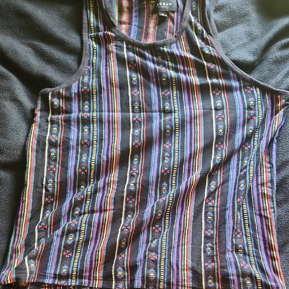 PacSun Blue and Pink Ribbed Sleeveless Tank Top